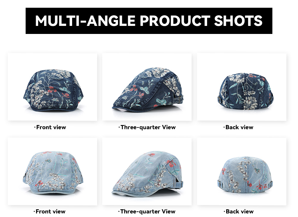 Washed Distressed Floral Flat Cap   --B203