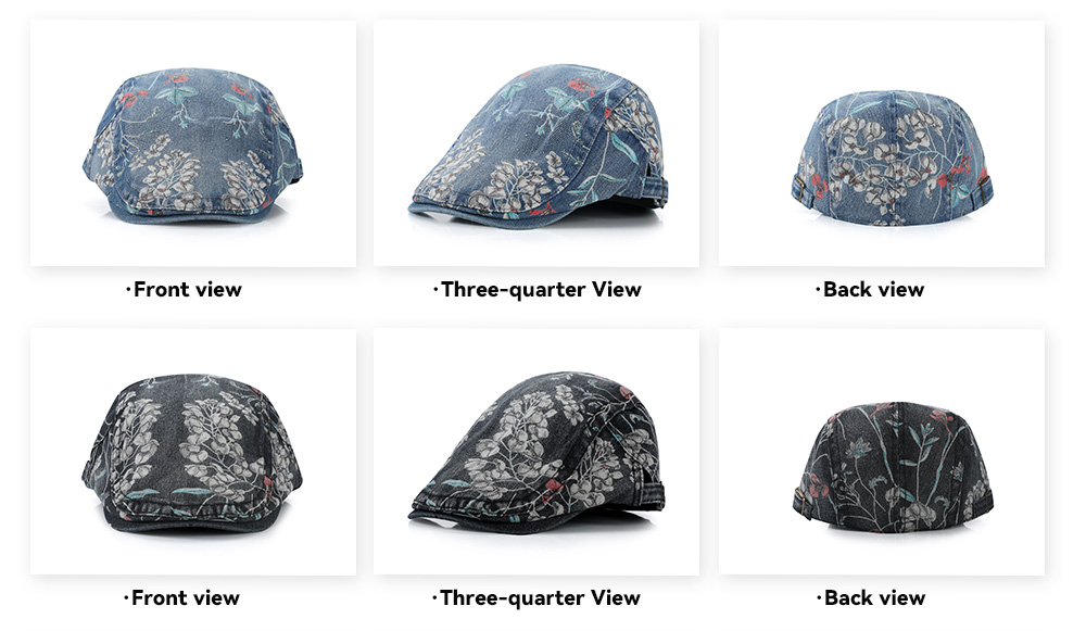 Washed Distressed Floral Flat Cap   --B203