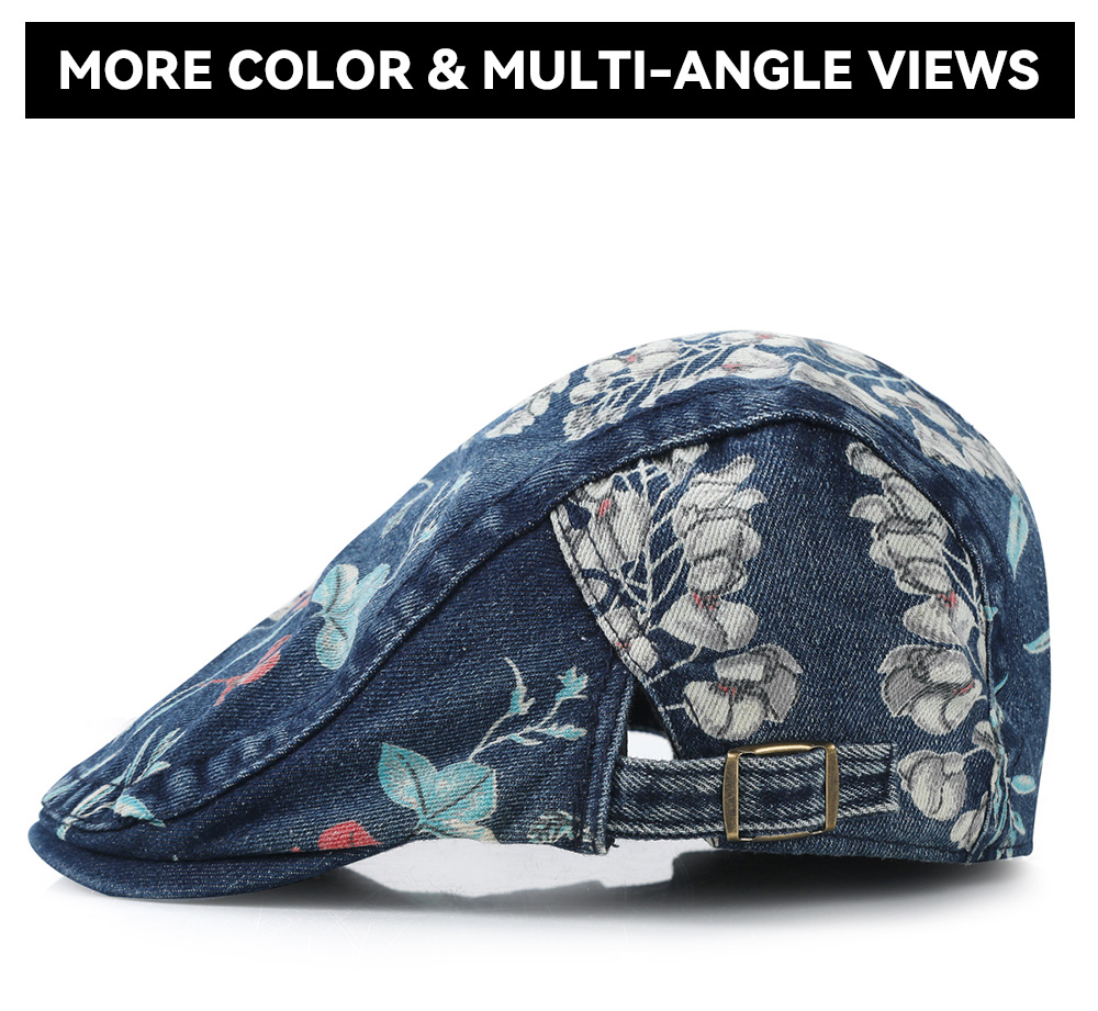 Washed Distressed Floral Flat Cap   --B203