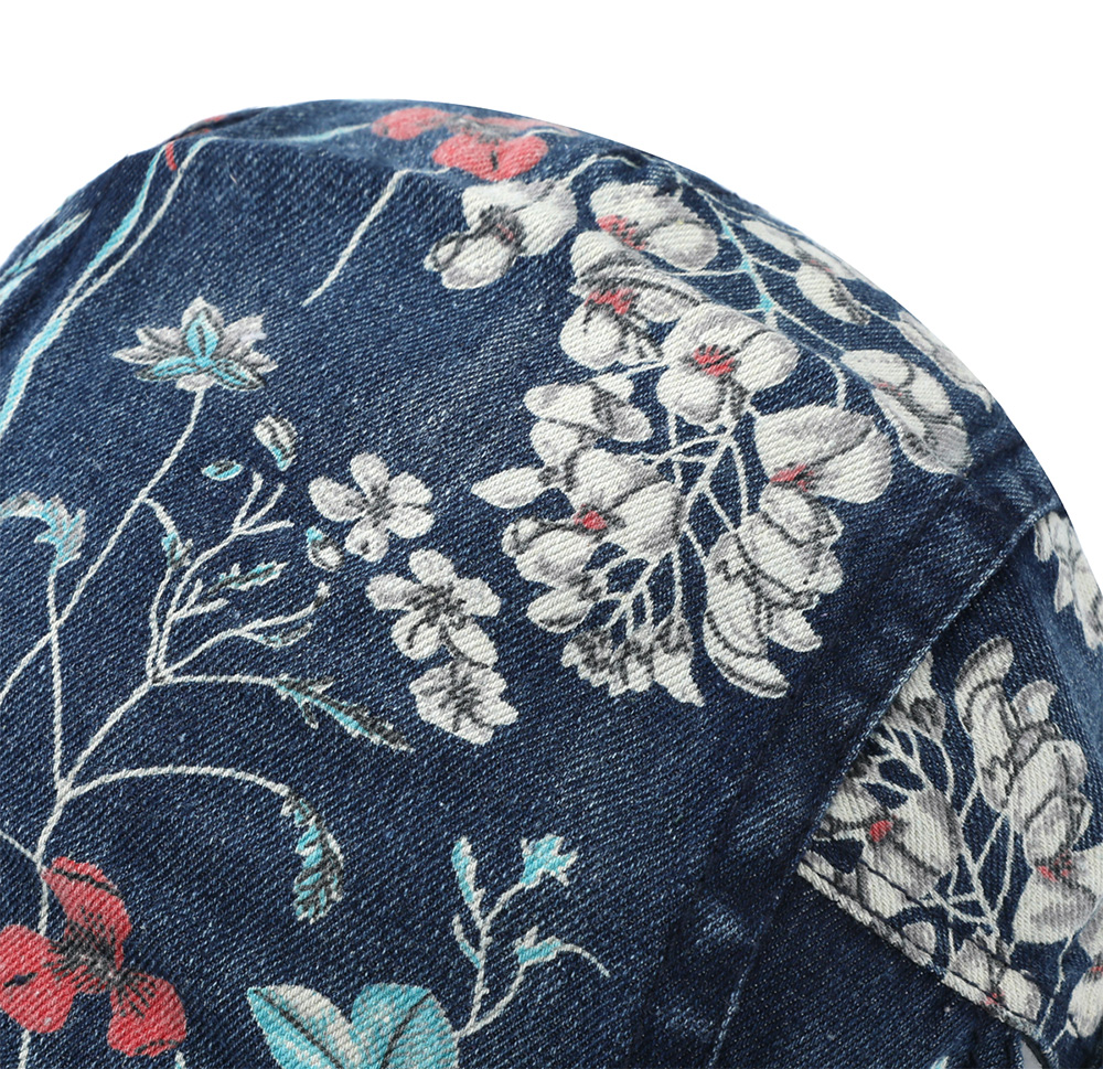 Washed Distressed Floral Flat Cap   --B203
