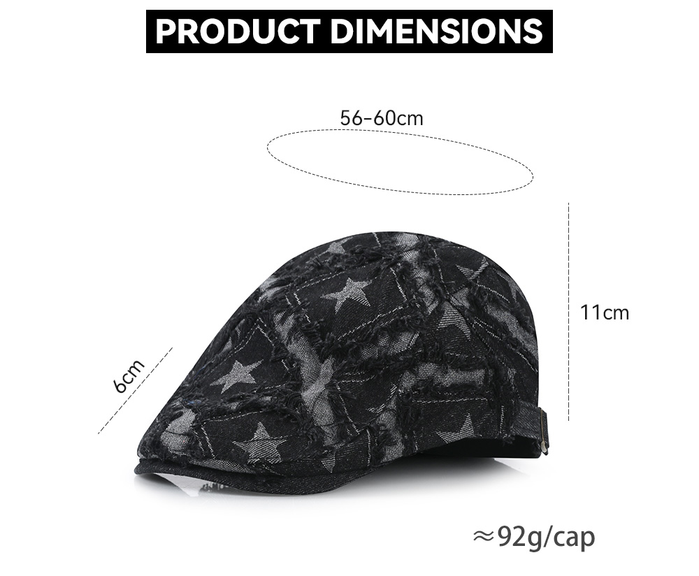 Washed Distressed Star Denim Flat Cap   --B204