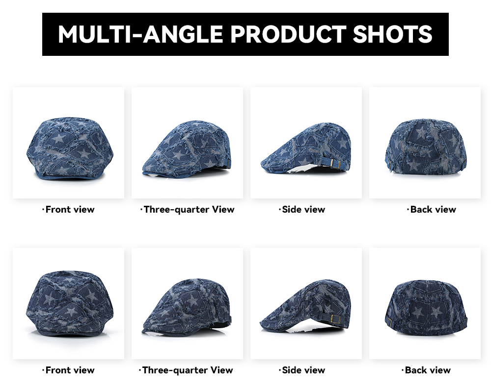Washed Distressed Star Denim Flat Cap   --B204