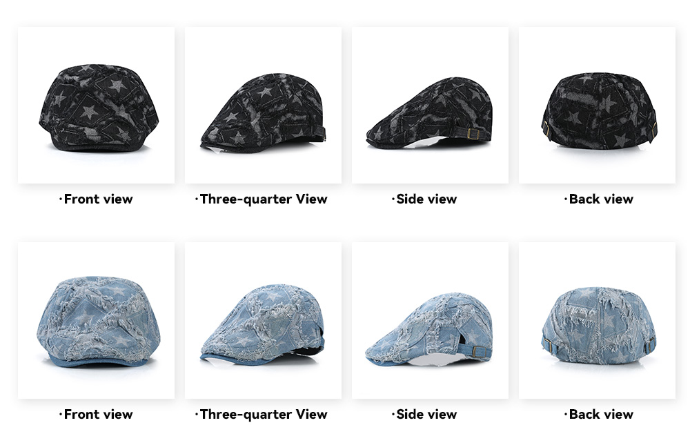 Washed Distressed Star Denim Flat Cap   --B204