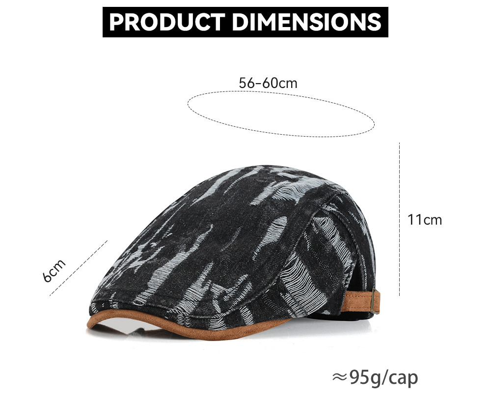 Washed Ripped Denim & Suede Patchwork Flat Cap   --B212