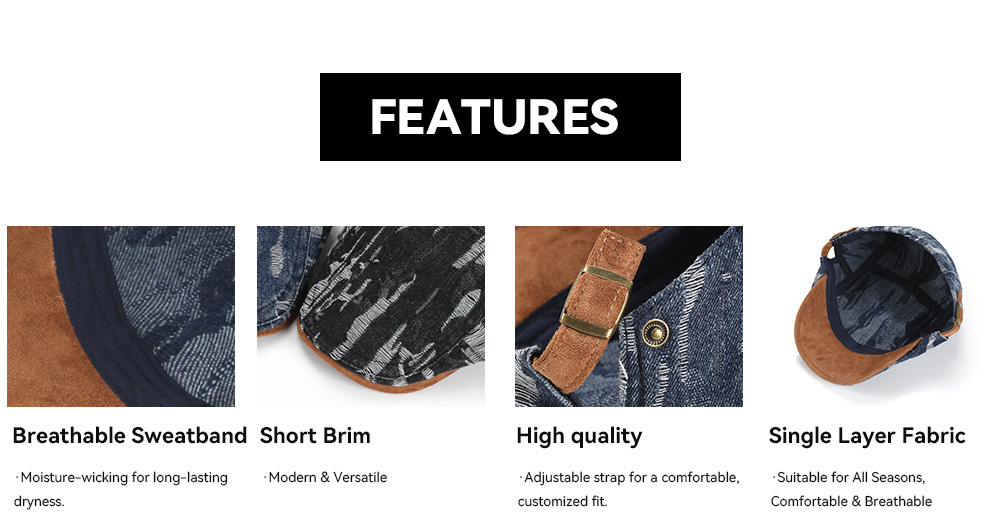 Washed Ripped Denim & Suede Patchwork Flat Cap   --B212