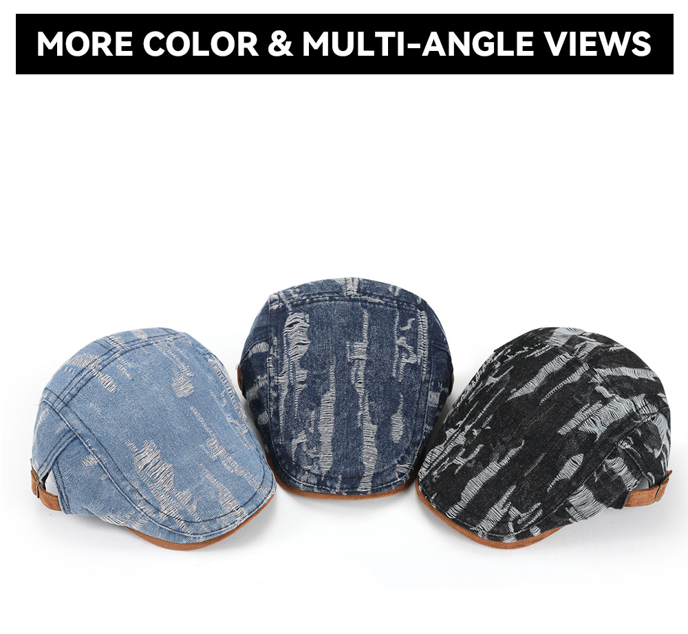 Washed Ripped Denim & Suede Patchwork Flat Cap   --B212