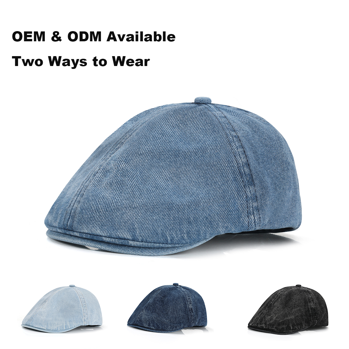 Washed Distressed Denim Newsboy Cap   --B219