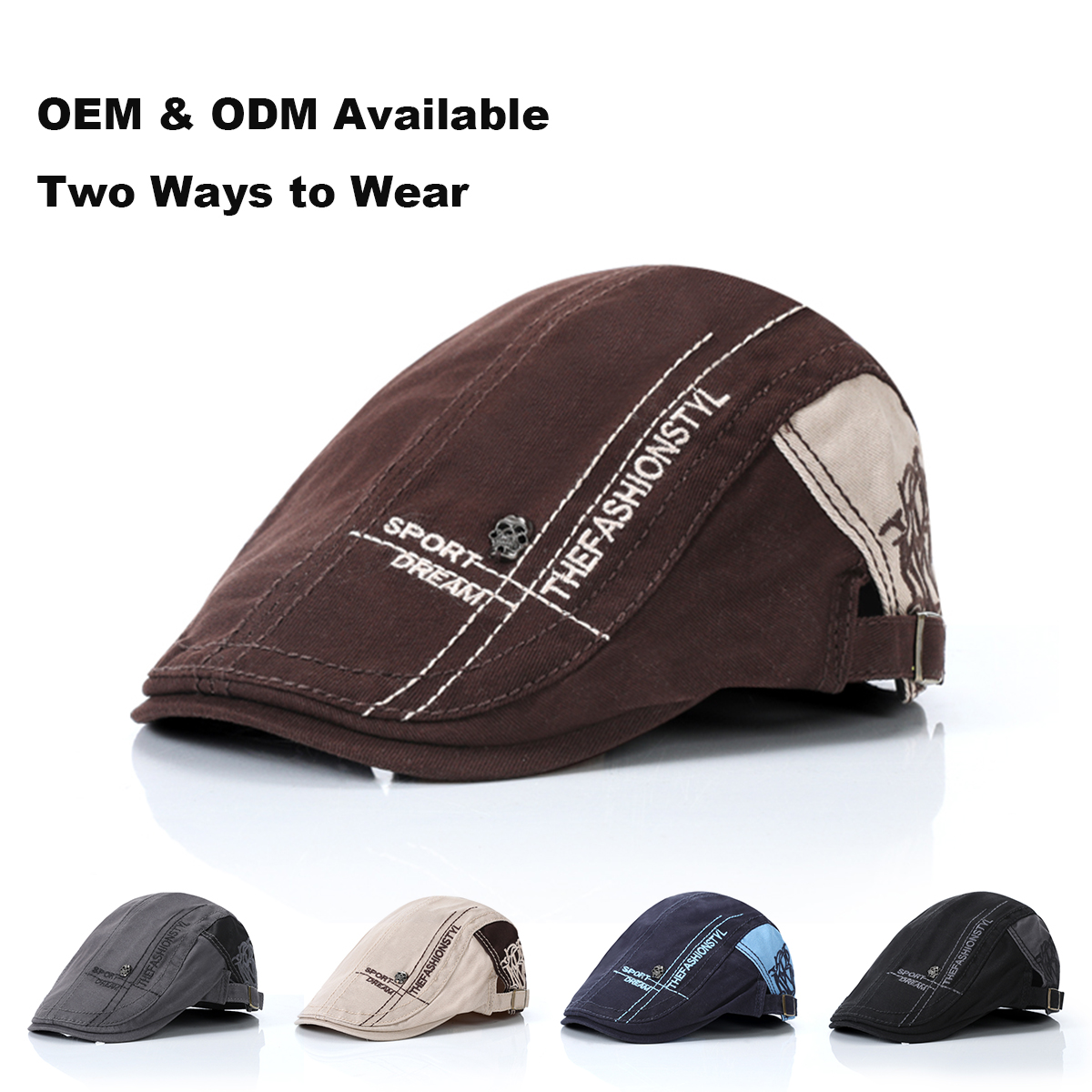 Cotton Skull Color Block Flat Cap   --B302