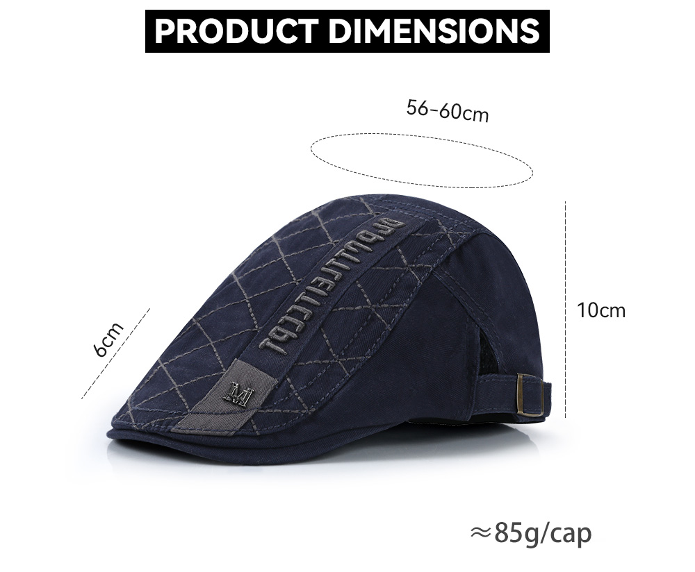 Cotton Plaid Newsboy Cap with Letter Embroidery & Metal Logo Badge 