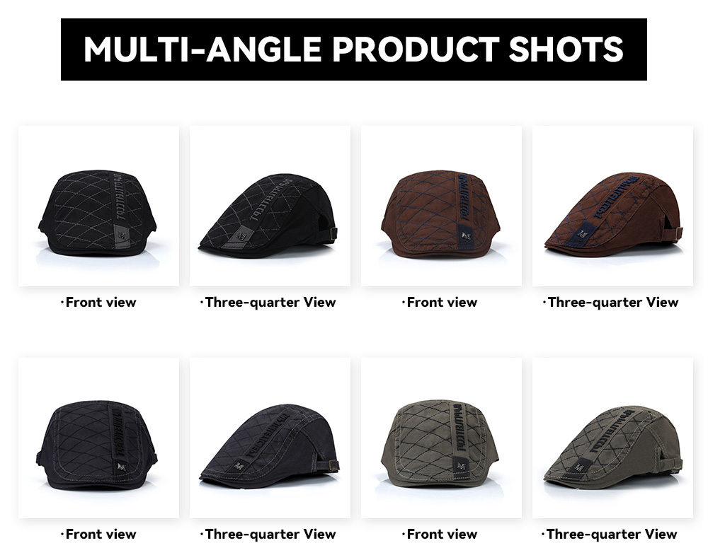 Cotton Plaid Newsboy Cap with Letter Embroidery & Metal Logo Badge 