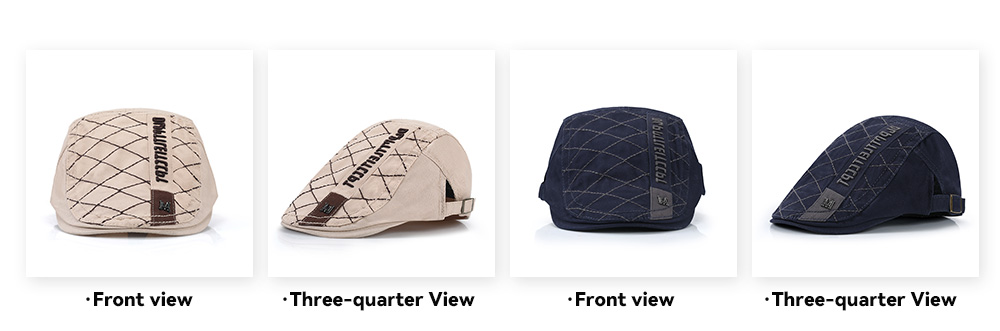 Cotton Plaid Newsboy Cap with Letter Embroidery & Metal Logo Badge 