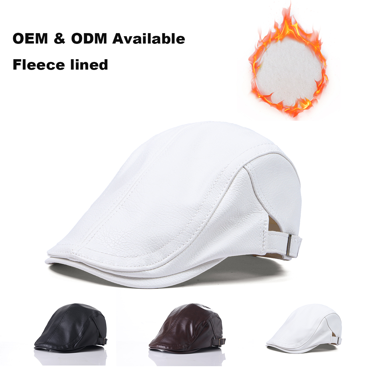 Faux Leather Fleece Lined Flat Cap   --B006