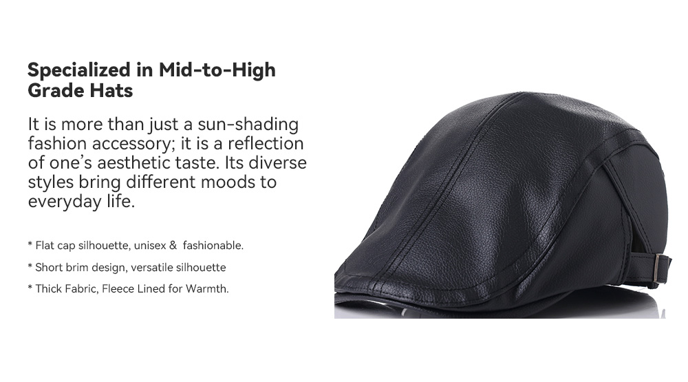 Faux Leather Fleece Lined Flat Cap   --B006