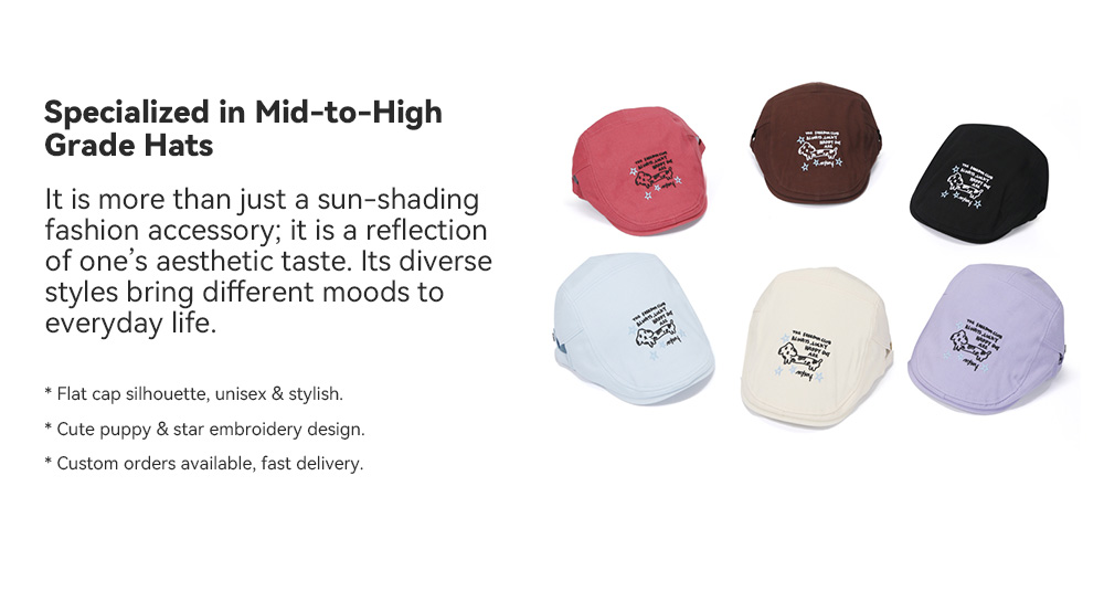 Cotton Flat Cap with Dachshund Embroidery  --#B600