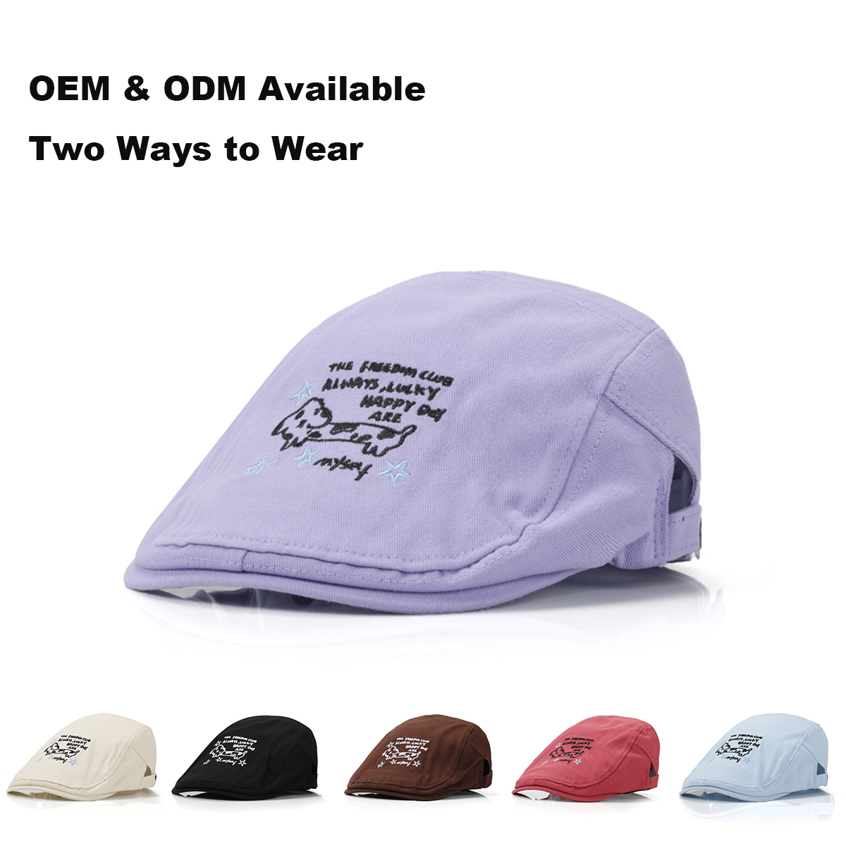 Cotton Flat Cap with Dachshund Embroidery  --#B600
